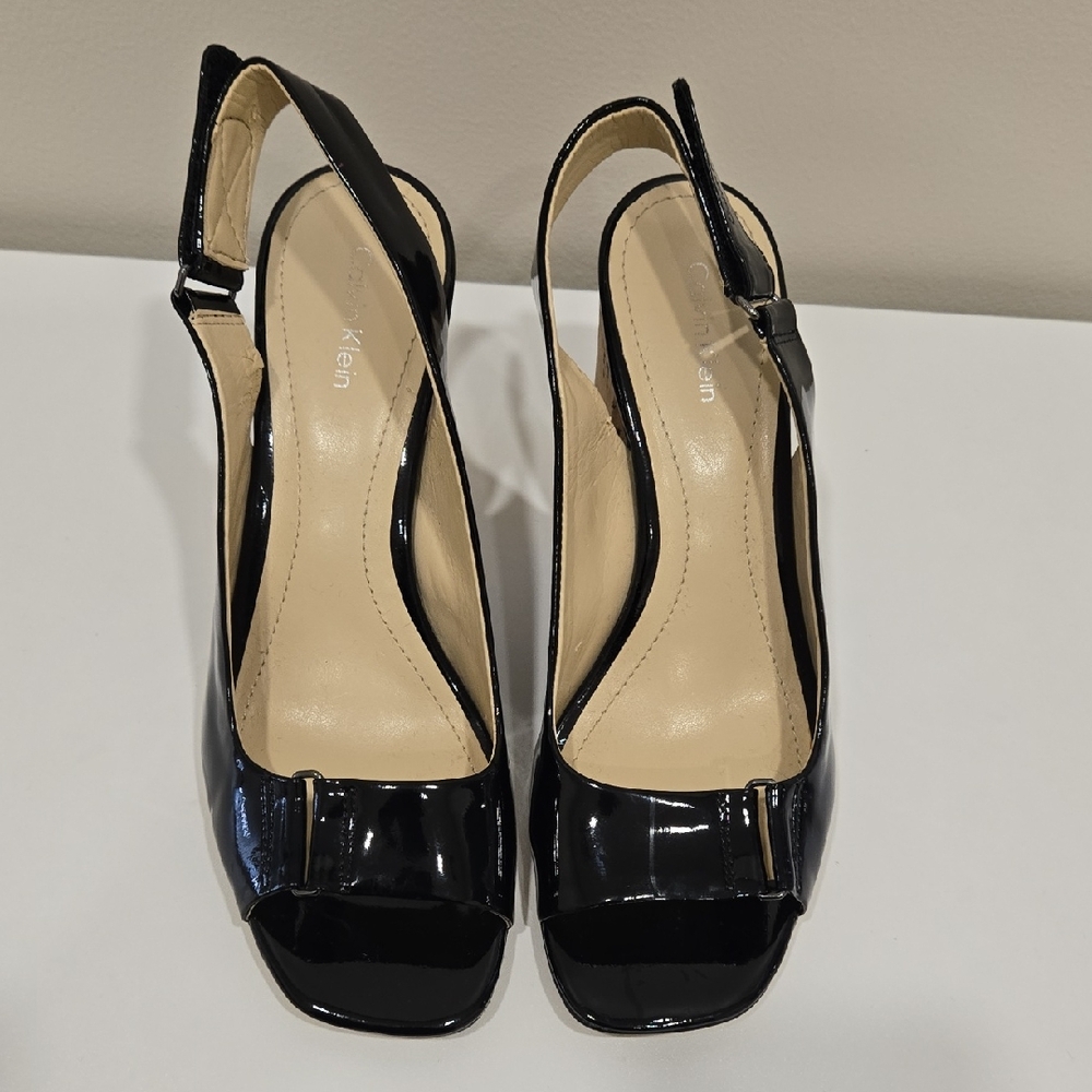 Calvin Klein Glossy Black Slingback Heels - Picture 2 of 7
